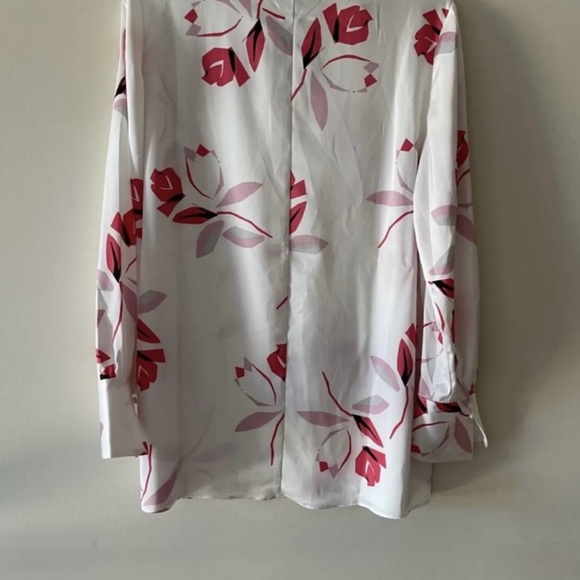 Alfani Floral Print Red Tie Front Long Sleeve Blouse - Picture 2 of 7